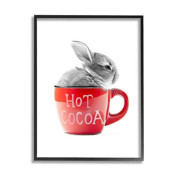 Stupell Industries Bunny in Red Mug by Annalisa Latella 1-Piece Framed Graphic Print Animal Poster Art Print 20 in. x 16 in.