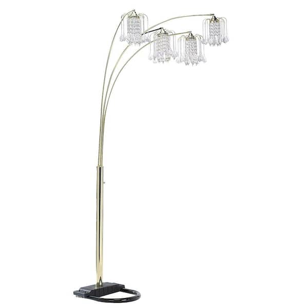 ORE International 84 in. Polished Brass Floor Lamp with Crystal Like Shade
