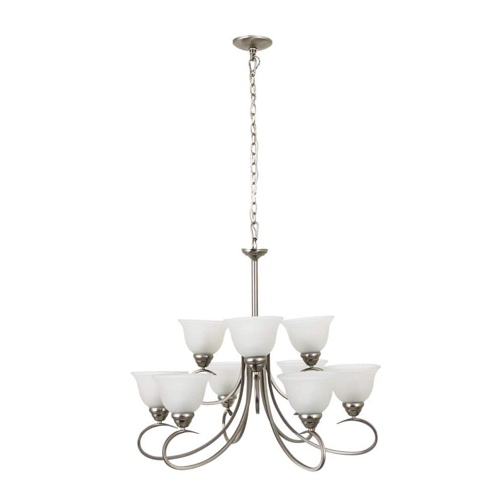 UPC 845805046835 product image for 9-Light Satin Nickel Chandelier with White Glass Shade | upcitemdb.com