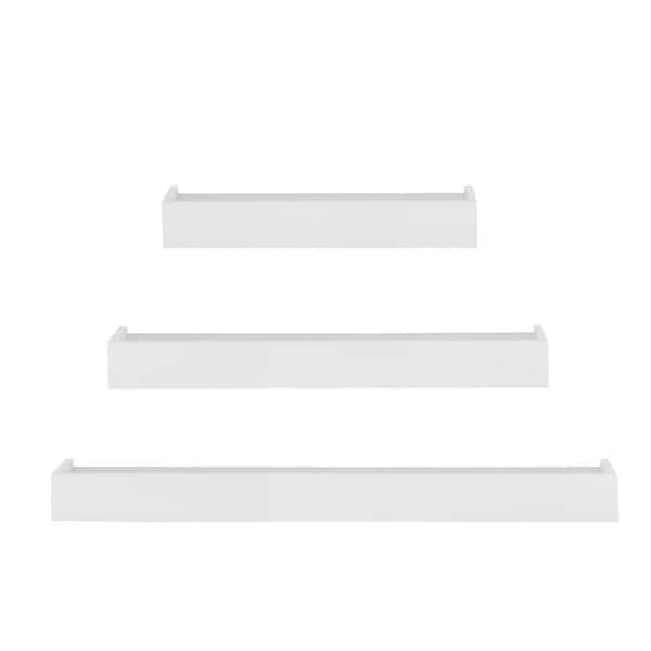 Modern White Wood Floating Wall Shelf (Set of 3) (36" W x 3" H x 6" D)