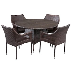 Armstrong Multi-Brown 5-Piece Faux Rattan Outdoor Dining Set