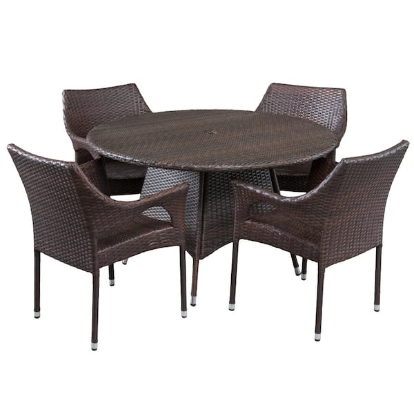 Armstrong Multi-Brown 5-Piece Faux Rattan Patio Outdoor Dining Set