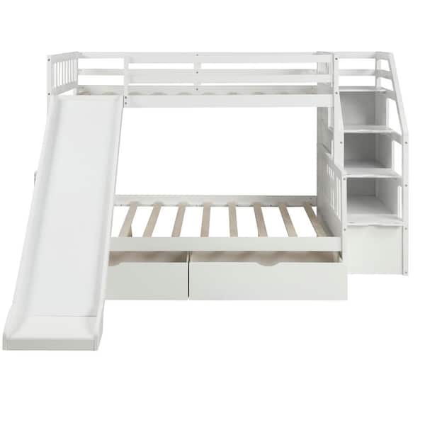 White Twin Over Full Bunk Bed With, Twin Over Full Bunk Bed With Slide