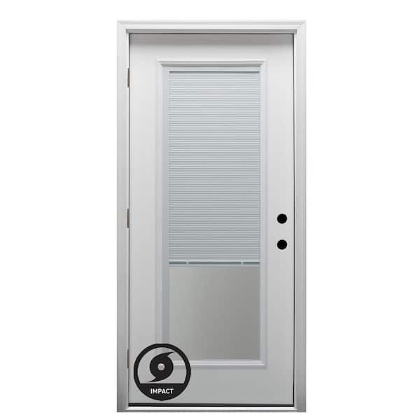 MMI DOOR 32 in. x 80 in. Severe Weather Internal Blinds Right-Hand Full Lite Clear Primed Fiberglass Smooth Prehung Front Door