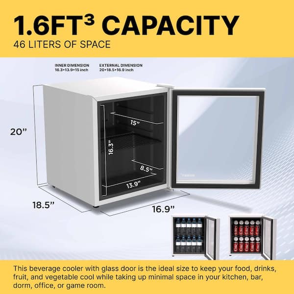 SNOWLION - Premium 1.6 cu. ft. Freestanding Countertop Glass Door Mini Fridge, Reversible Door and Quiet Operation, Black