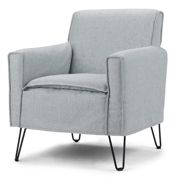 Simpli Home Warren 28 in. Wide Cool Grey Woven Fabric Mid Century Modern Accent Chair