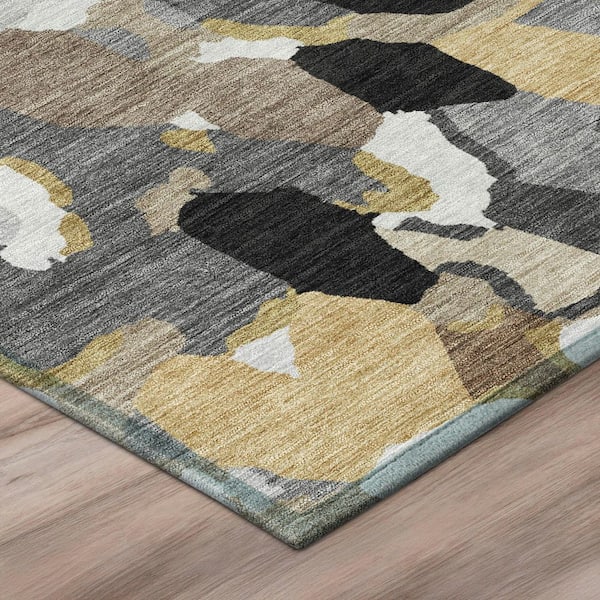Chantille Machine Washable Indoor/Outdoor Abstract ACN3117 Black 8 ft. x 8 ft. Round Rug