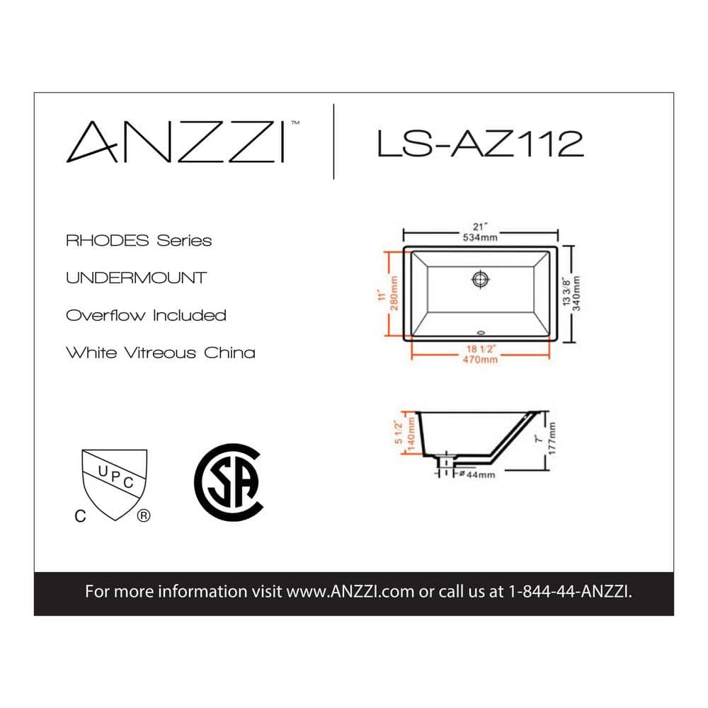 Rhodes Series 21'' White Ceramic Undermount Sink Basin