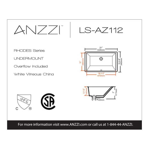 ANZZI Rhodes Series 7 in. Ceramic Undermount Sink Basin in White