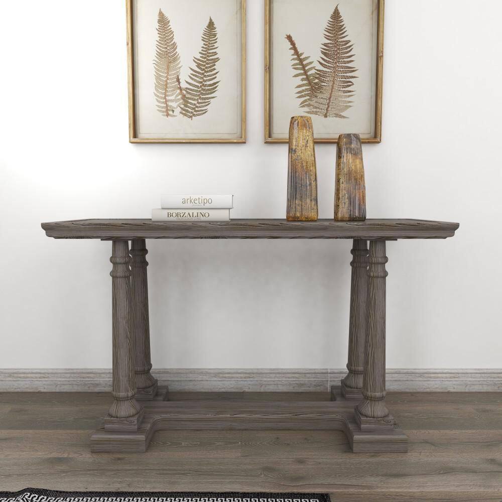 French Country Cottage 52" Light Brown Wood Console Table with Storage