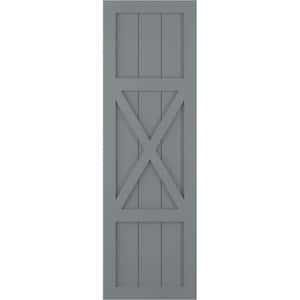 15 in. x 40 in. True Fit PVC Center X-Board Farmhouse Fixed Mount Board and Batten Shutters Pair in Ocean Swell