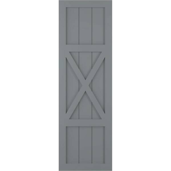 Ekena Millwork 15 in. x 69 in. True Fit PVC Center X-Board Farmhouse Fixed Mount Board and Batten Shutters Pair in Ocean Swell