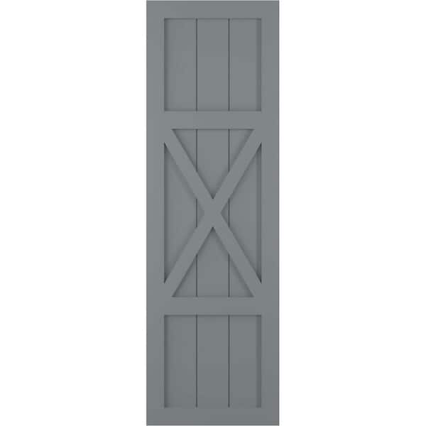 Ekena Millwork 18 in. x 53 in. True Fit PVC Center X-Board Farmhouse Fixed Mount Board and Batten Shutters Pair in Ocean Swell