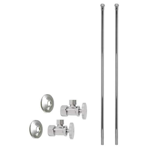 Westbrass 5/8 in. x 3/8 in. OD x 20 in. Bullnose Faucet Supply Line Kit with Round Handle Angle Shut Off Valve, Polished Nickel