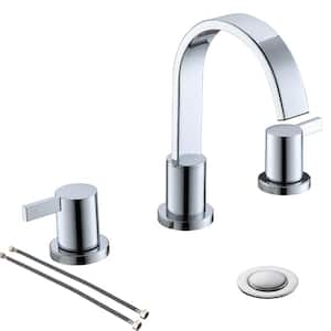 Chrome 8 in. 2 Handle Waterfall Widespread Bathroom Sink Faucet with Metal Pop-Up Drain