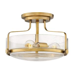 Hinkley Harper Medium Semi-Flush Mount Ceiling Light, Heritage Brass + Clear Seedy Glass