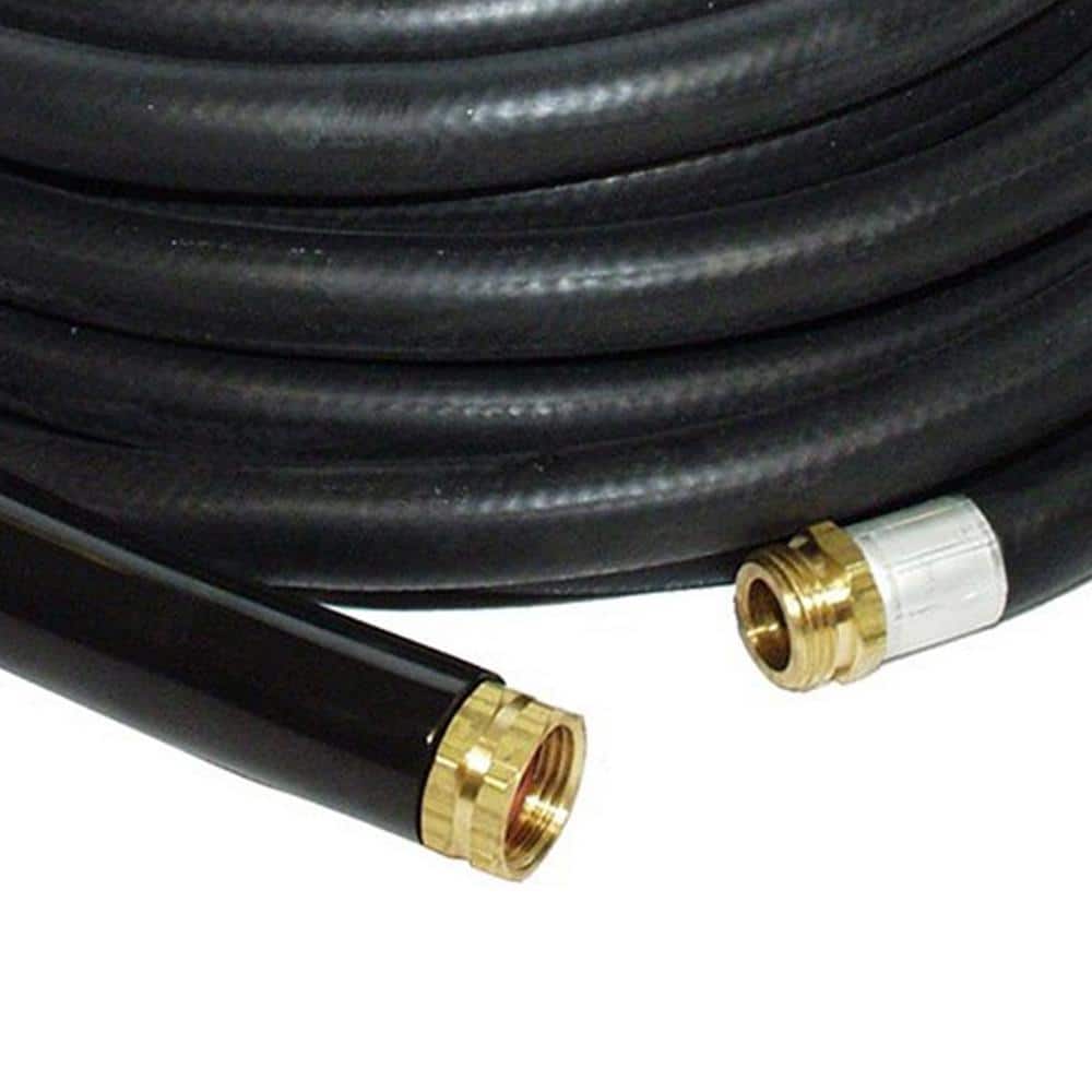 Apache 50-Foot Black Industrial Rubber Garden Water Hose with Brass Fittings (2 Pack)