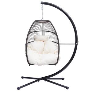 1.75 ft. L Outdoor Rattan Swing Hammock Egg Chair with C Type Bracket, with Cushion and Pillow in Beige