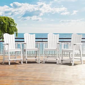 White Plastic Adirondack Outdoor Bar Stool with Cup Holder Weather Resistant Wave Design Bar Chair(4-Pack)