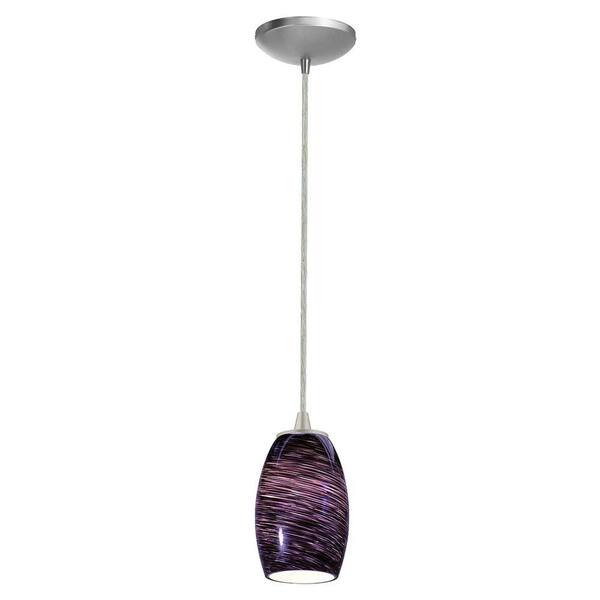 Access Lighting 1-Light Pendant Brushed Steel Finish Purple Swirl Glass-DISCONTINUED