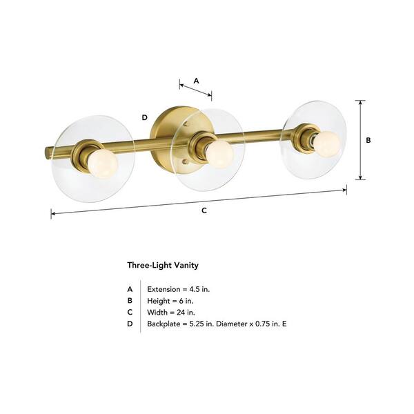 Designers Fountain - Litto 24 in. 3-Light Brushed Gold Retro Vanity Light with Clear Glass Shields