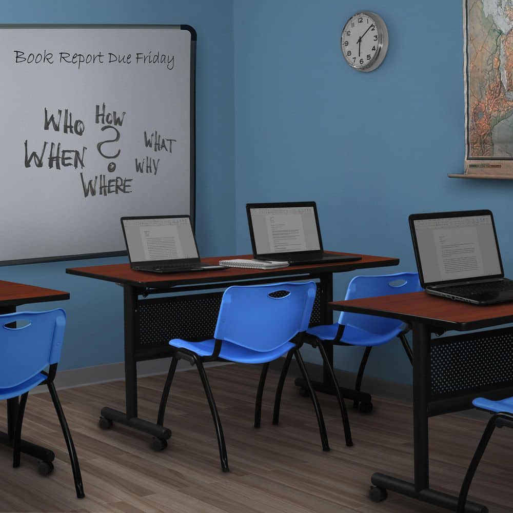 Kobe 72 in x 30 in. Cherry Flip-Top Privacy Nesting Table Desk, 2 M Stack Chairs-Blue price history on PriceWatchPro