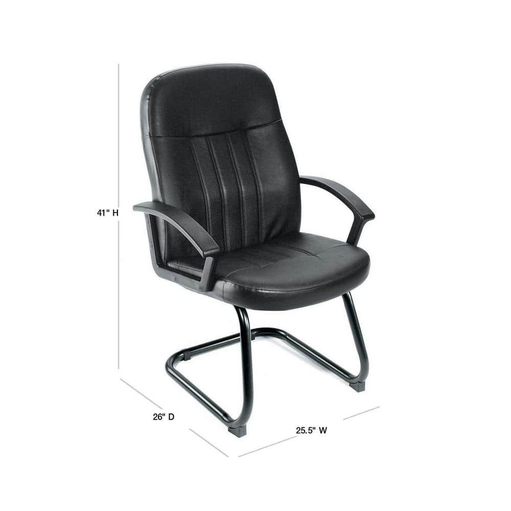 Black Leather High Back Reception Chair with Fixed Arms