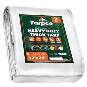 12 ft. x 25 ft. White 7 Mil Heavy Duty Polyethylene Tarp, Waterproof, UV Resistant, Rip and Tear Proof