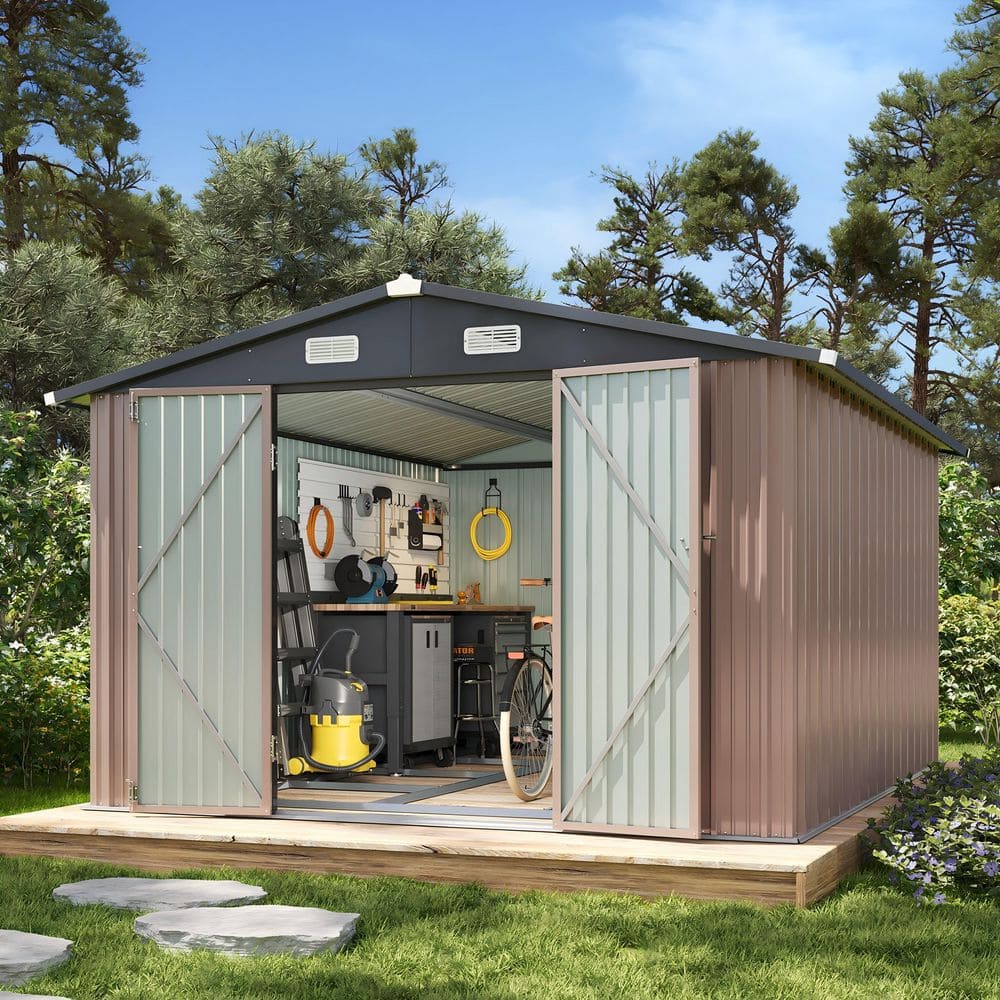 Sizzim 10 ft. W x 8 ft. D Tool Shed Metal Storage Shed with Metal