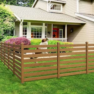 Ares 38 in. x 46 in. Brown Garden Fence W/Post And No-Dig Steel Cone Anchor Recycled Plastic Privacy Fence Panel(4-Pack)