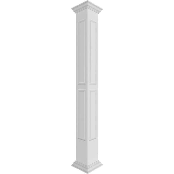 Ekena Millwork 11-5/8 in. x 8 ft. Premium Square Non-Tapered Double Raised Panel PVC Column Wrap Kit Crown Capital and Base
