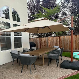 10 ft. x 13 ft. All-aluminum 360-Degree Rotation Wood pattern Cantilever Outdoor Patio Umbrella in Beige