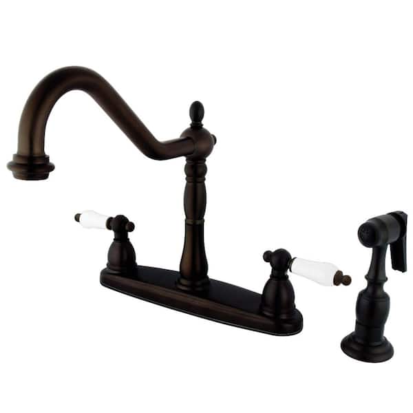 Kingston Brass Heritage 2-Handle Standard Kitchen Faucet with Side Sprayer in Oil Rubbed Bronze