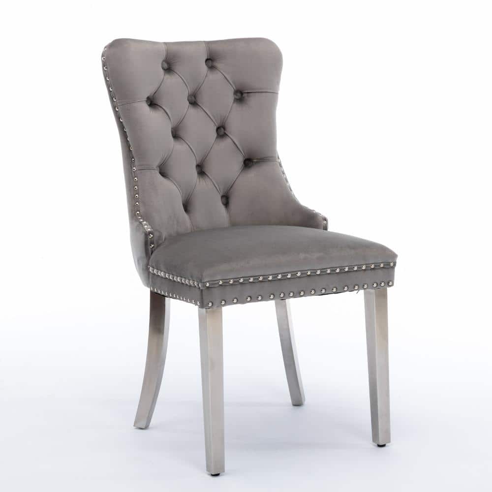 Gray Velvet Upholstered Tufted Dining Chair with Chrome Legs and Nailhead Trim, Single Pack price history on PriceWatchPro