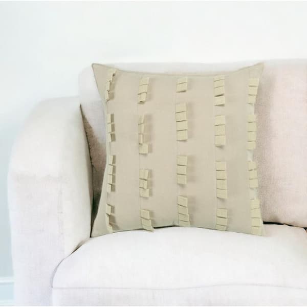 HomeRoots Ivory Striped Polyester 20 in. x 20 in. Throw Pillow