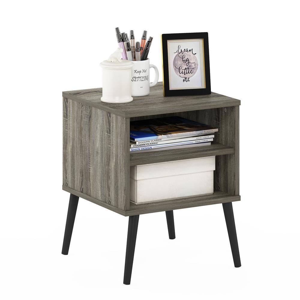 French Oak Grey Mid Century Wood End Table
