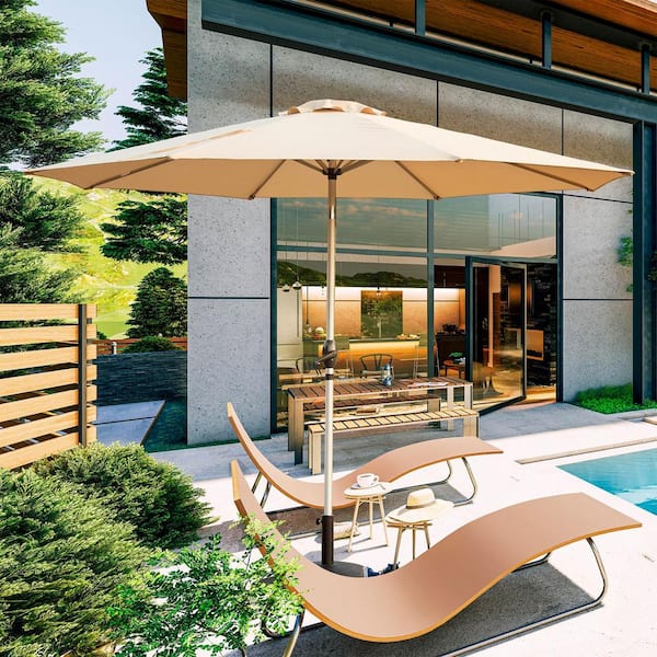 10 ft. Aluminium Market Patio Table Umbrella in Beige with Push Button Tilt and Crank