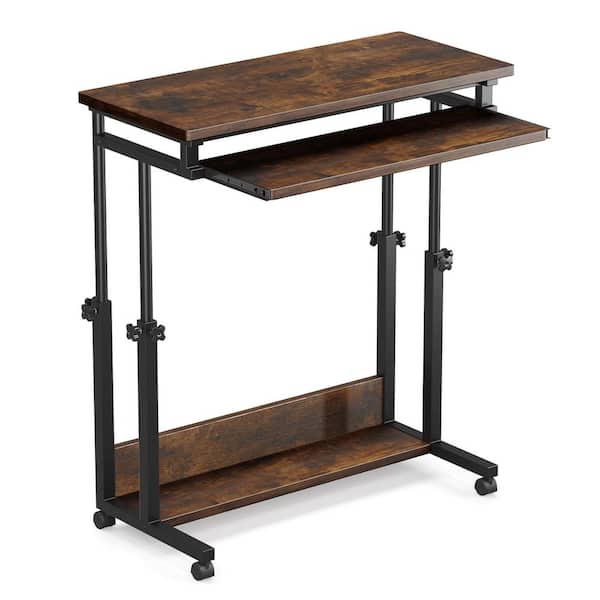 BYBLIGHT 31.5 in. Rectangular Brown Engineered Wood Standing Desk With Height Adjustable Laptop Table and Keyboard Tray