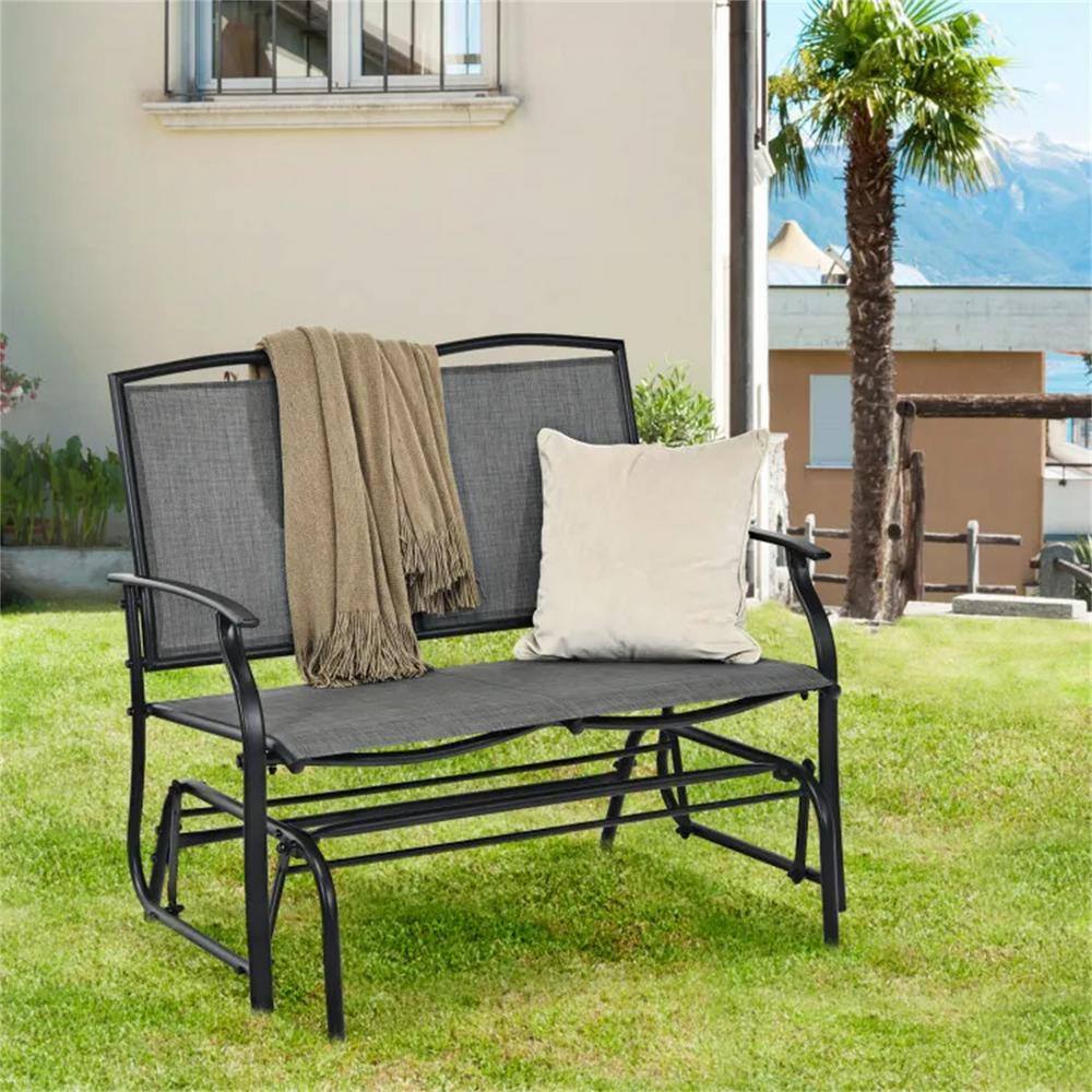 Gray Iron Outdoor Rocking Chair with Textilene Seat