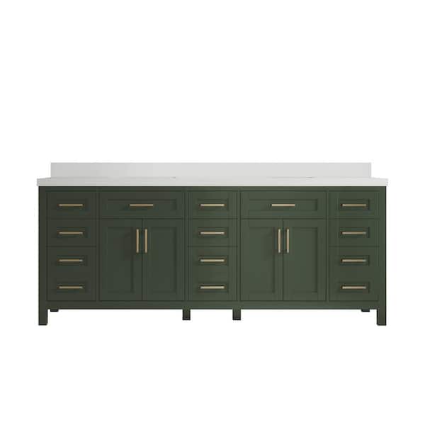 Willow Collections Cambridge 84 in. W x 22 in. D x 36 in. H Double Sink Bath Vanity in Pewter Green with 2 in White Quartz Top