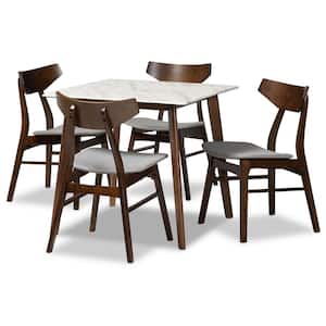 Pearson 5-Piece Light Grey and Walnut Brown and Faux Marble Dining Set