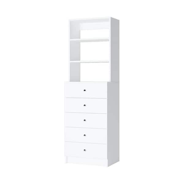 Vista 25.5 in. W White 5 Drawer Hutch Tower 4-Shelf Wood Closet System