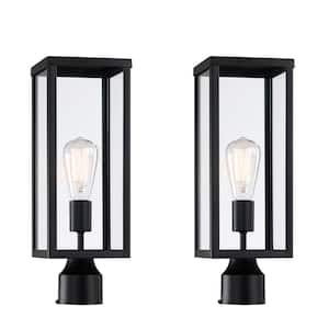 Cal 17.2 in.1-Light Matte Black Metal Hardwired Outdoor Weather Resistant Post Light with Clear Glass (2-Pack)