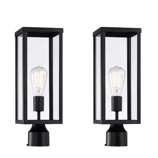Hukoro Cal 17.2 in.1-Light Matte Black Metal Hardwired Outdoor Weather Resistant Post Light with Clear Glass (2-Pack)