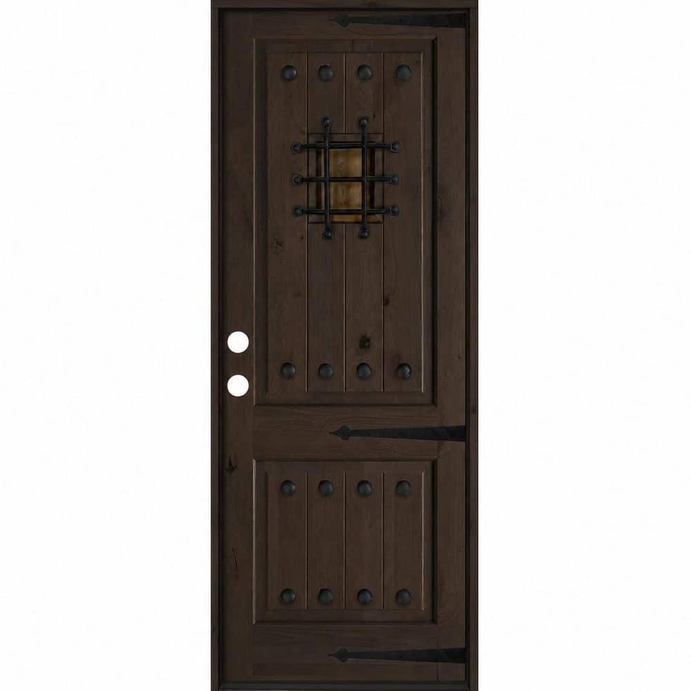 42 in. x 96 in. Med. Knotty Alder Square Top Right-Hand/Inswing BEHR True Black Stain Single Wood Prehung Front Door price history on PriceWatchPro