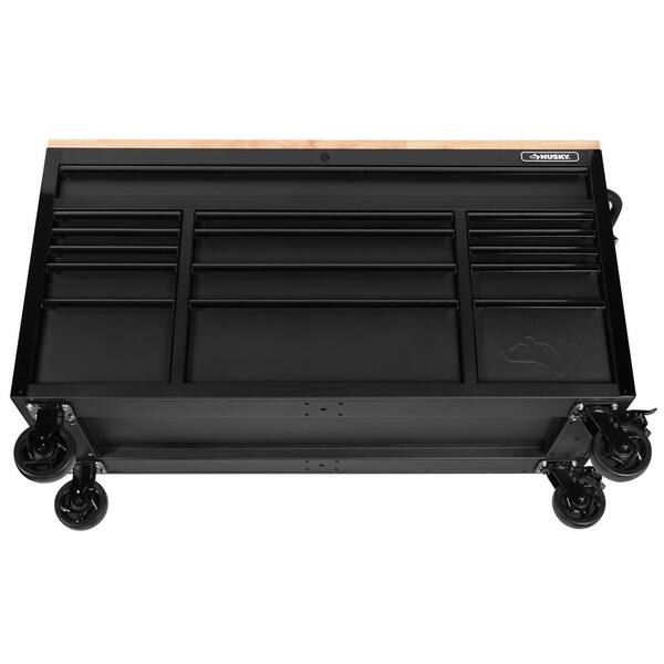 Heavy-Duty 61 in. W x 23 in. D 15-Drawer Mobile Workbench with Solid Wood  Top