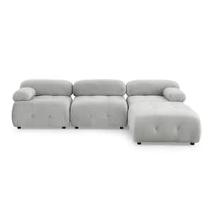 93 in Wide Pillow Top Arm Velvet L-Shaped Modern Upholstered Modular Sectional Sofa in Gray