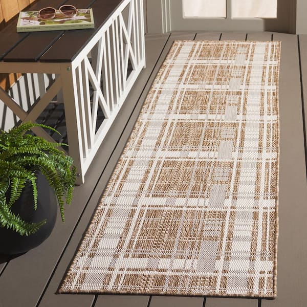 Beach House Brown/Ivory 2 ft. x 8 ft. Geometric Abstract Indoor/Outdoor Runner Rug