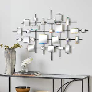 28 in. x  44 in. Metal Black Geometric Wall Decor with Square Mirrored Accents