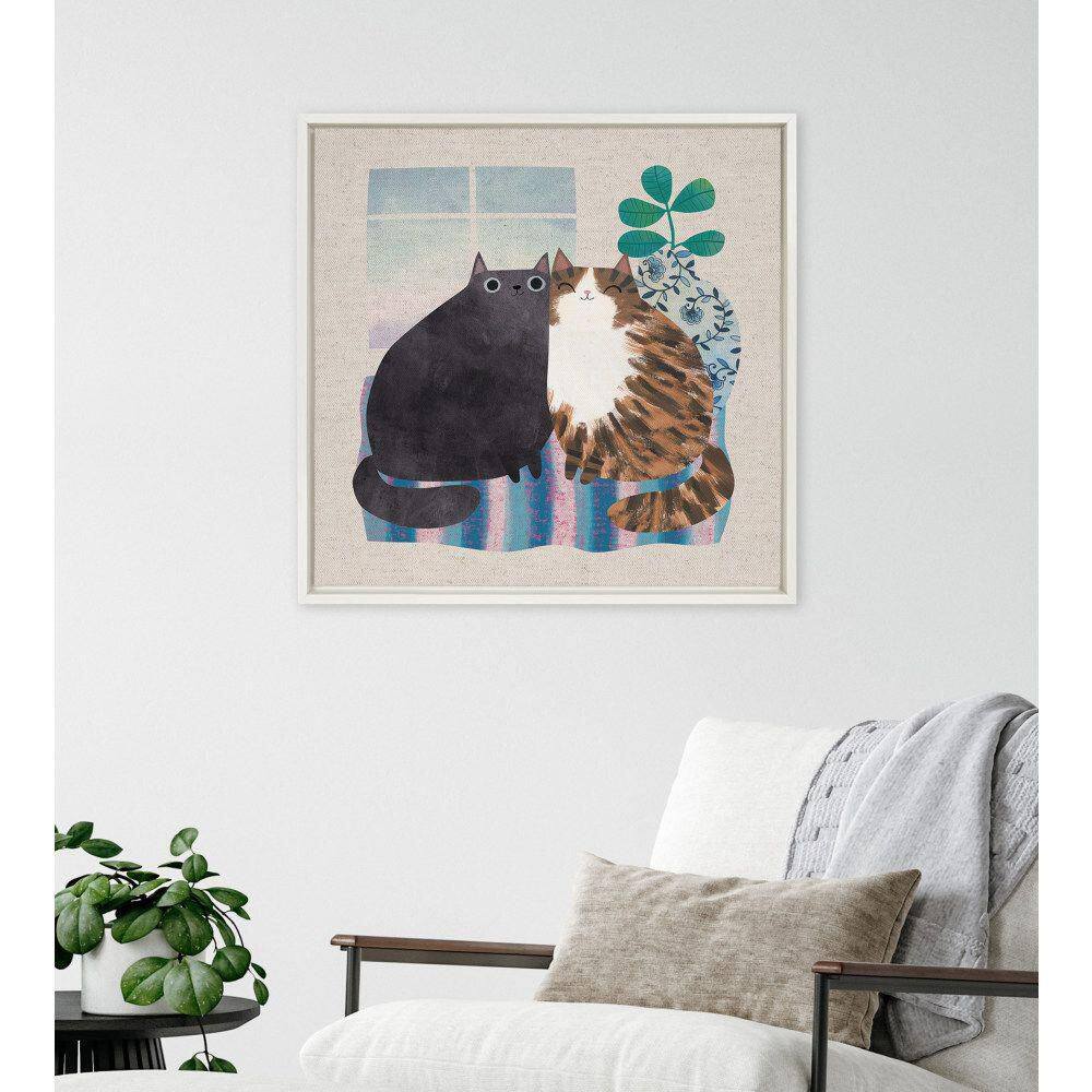 Whimsical Cats Framed Canvas Wall Art, 22x22 White